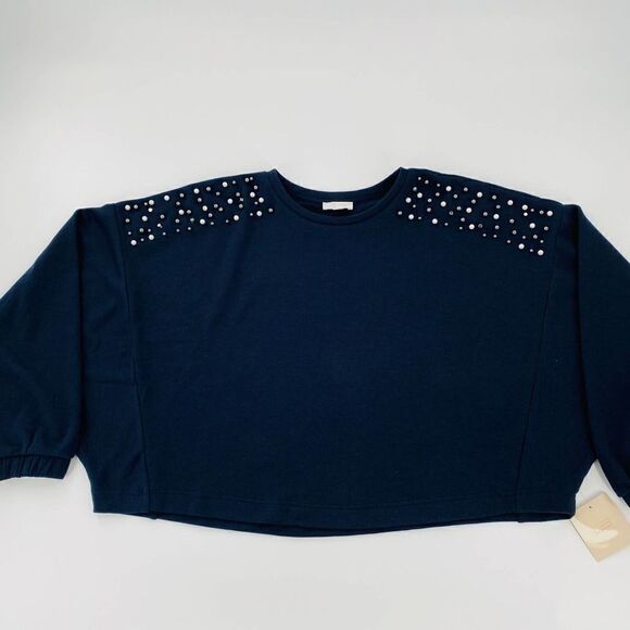 NWT 14TH & UNION Faux Pearl Crew Neck Sweatshirt In Navy Night Size XL - Picture 5 of 10